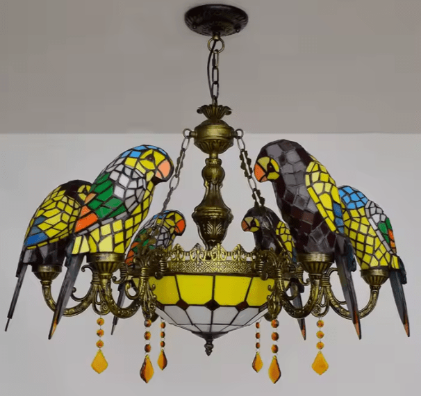 Chandelier Tiffany Perroquets Au Bonheur la Lampe