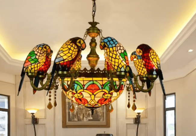 Chandelier Tiffany Perroquets Au Bonheur la Lampe