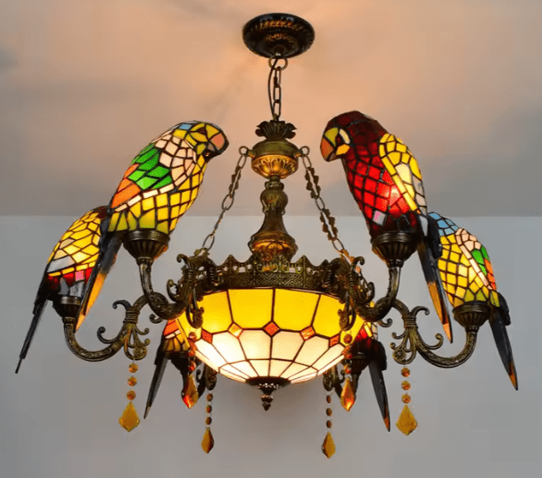 Chandelier Tiffany Perroquets Au Bonheur la Lampe