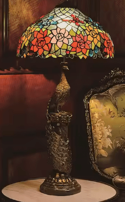 Lampe Tiffany - Paon Rouges Au Bonheur la Lampe