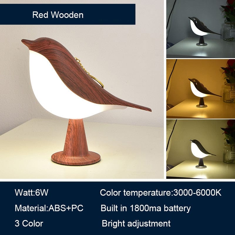 Lampe de chevet Oiseau en Bois - Cui-Cui Rouge-Marron Au Bonheur la Lampe