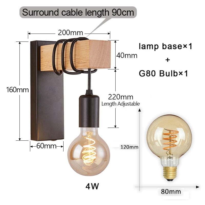 Lampe de Chevet Murale Vintage - Meto Style B avec ampoule RD Au Bonheur la Lampe