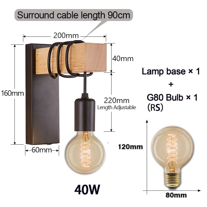 Lampe de Chevet Murale Vintage - Meto Style B avec ampoule RS Au Bonheur la Lampe