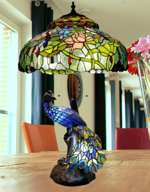 Lampe Tiffany - Paon Vert Au Bonheur la Lampe